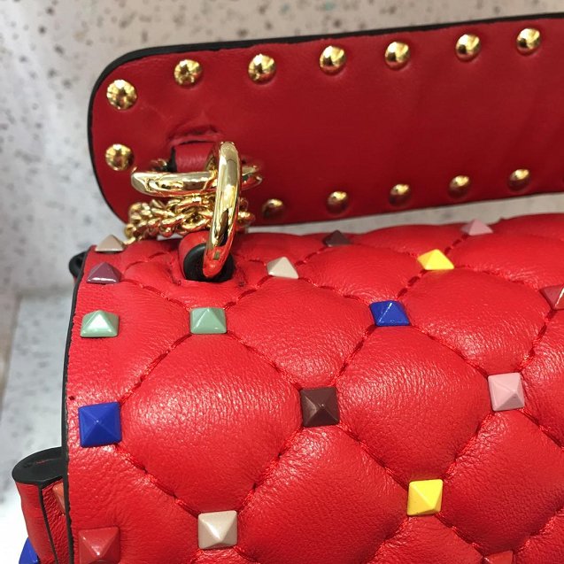 Valentino original lambskin multi-rockstud medium chain bag 0122 red