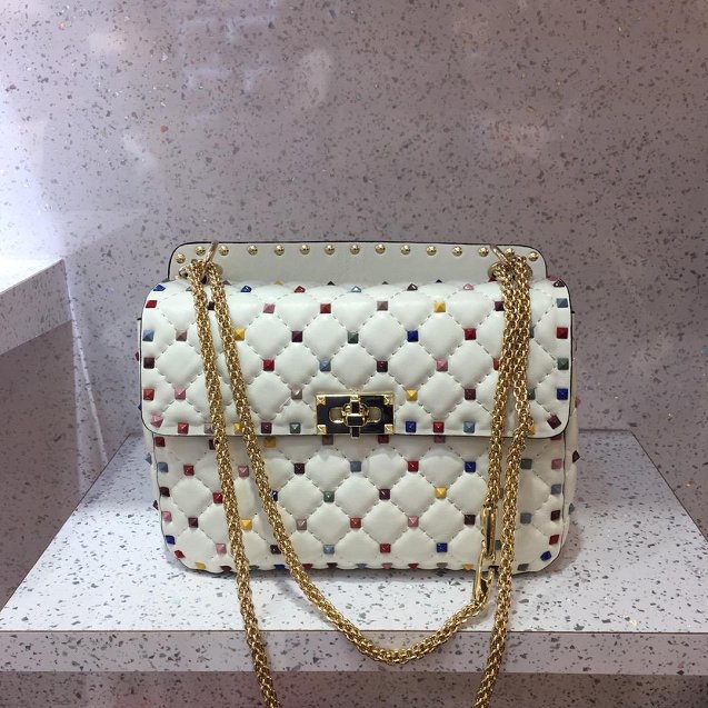 Valentino original lambskin multi-rockstud medium chain bag 0122 white