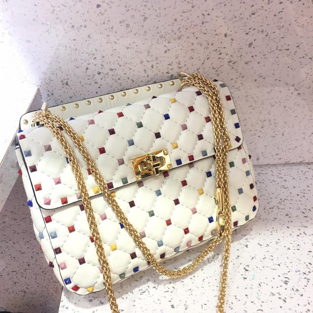 Valentino original lambskin multi-rockstud medium chain bag 0122 white