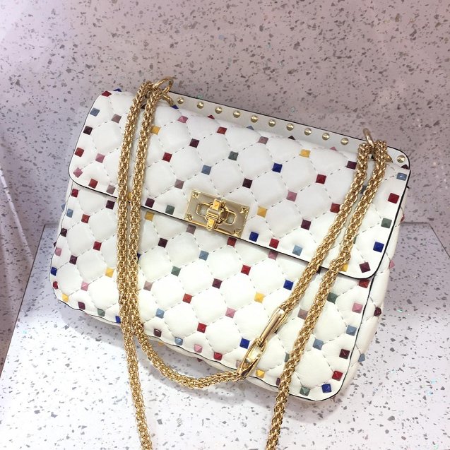 Valentino original lambskin multi-rockstud medium chain bag 0122 white