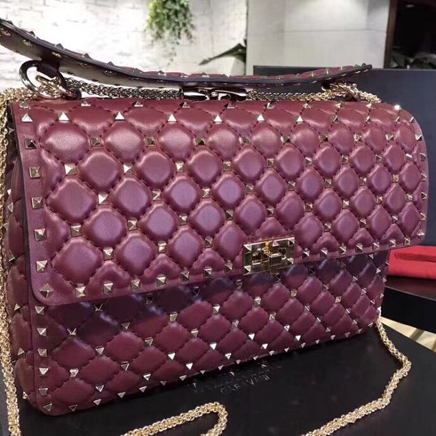 Valentino original lambskin rockstud large chain bag 0121 burgundy