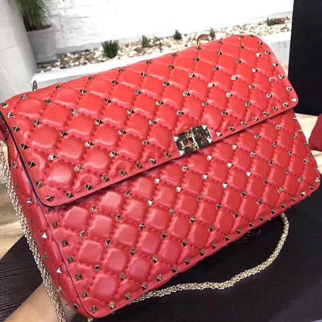 Valentino original lambskin rockstud large chain bag 0121 red