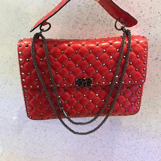 Valentino original lambskin rockstud large chain bag 0121 red