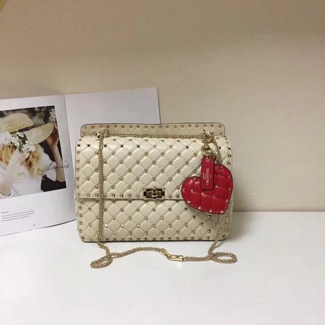 Valentino original lambskin rockstud large chain bag 0121 white