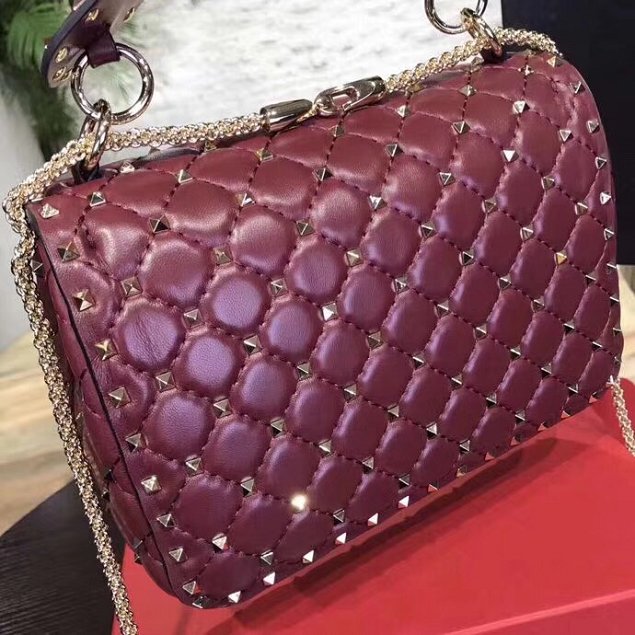 Valentino original lambskin rockstud medium chain bag 0122 burgundy