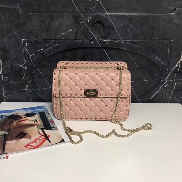 Valentino original lambskin rockstud medium chain bag 0122 nude