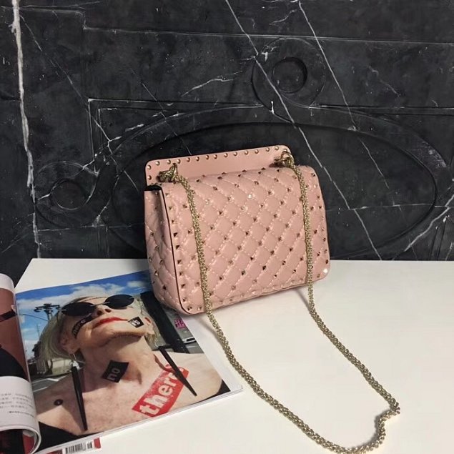 Valentino original lambskin rockstud medium chain bag 0122 nude