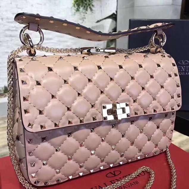 Valentino original lambskin rockstud medium chain bag 0122 pink