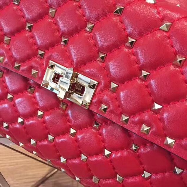 Valentino original lambskin rockstud medium chain bag 0122 red