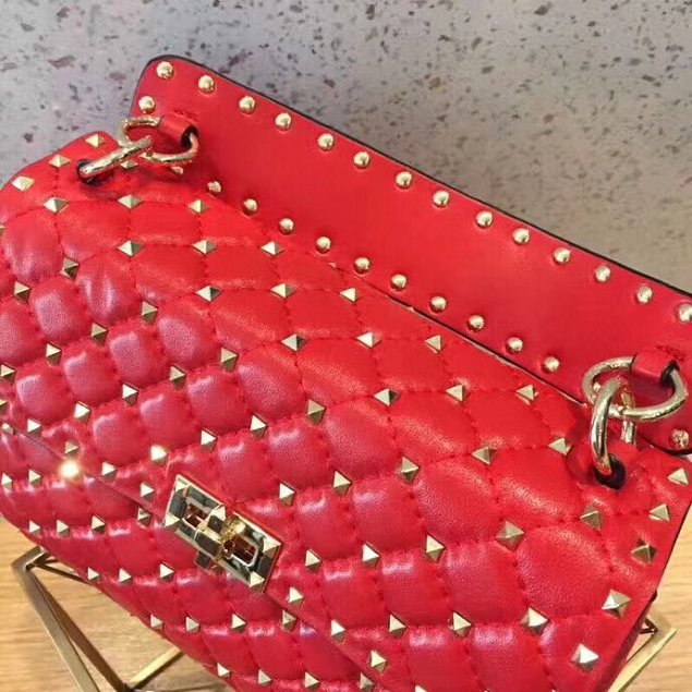 Valentino original lambskin rockstud medium chain bag 0122 red