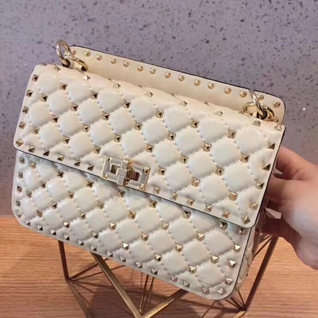 Valentino original lambskin rockstud medium chain bag 0122 white