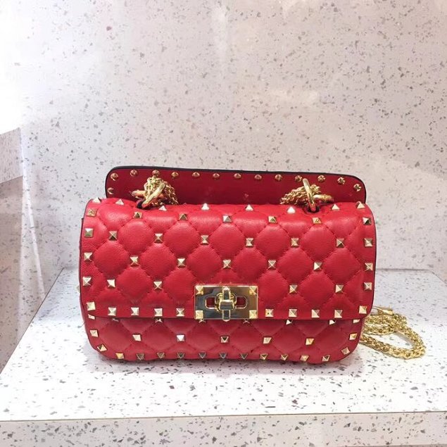 Valentino original lambskin rockstud small chain bag 0123 red