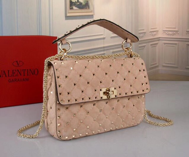 Valentino original suede rockstud medium chain bag 0122 apricot