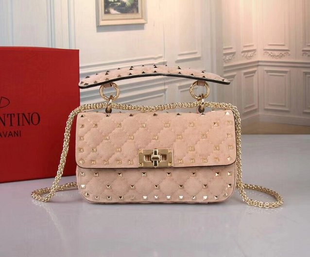 Valentino original suede rockstud small chain bag 0123 apricot