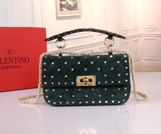 Valentino original suede rockstud small chain bag 0123 blackish green