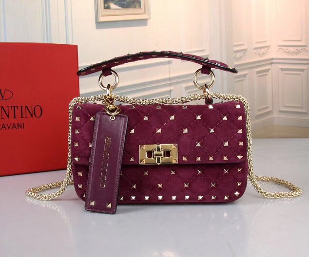 Valentino original suede rockstud small chain bag 0123 purple