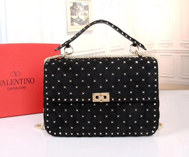 Valentino original suede rockstud large chain bag 0121 black