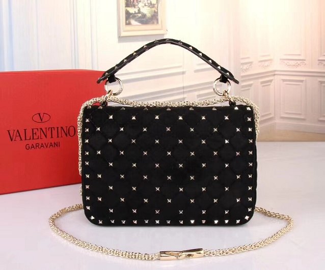 Valentino original suede rockstud medium chain bag 0122 black