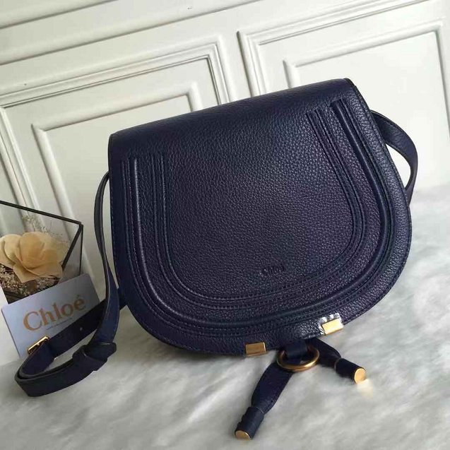 Chloe original calfskin large marcie crossbody saddle bag 2019 navy blue