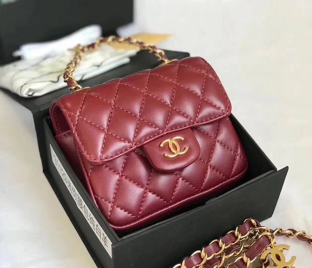 2019 CC original lambskin mini flap bag A35200 wine red