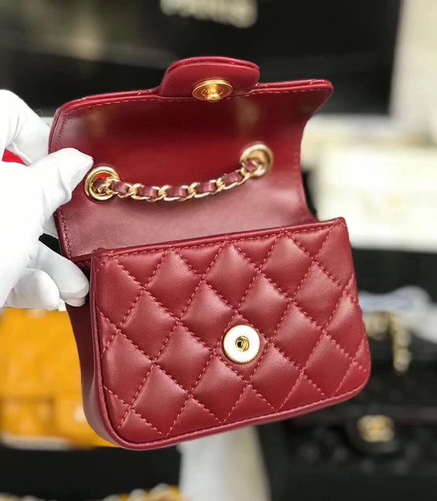 2019 CC original lambskin mini flap bag A35200 wine red