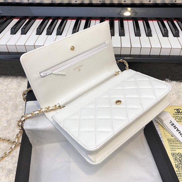 CC original grained calfskin wallet on chain 33814 white