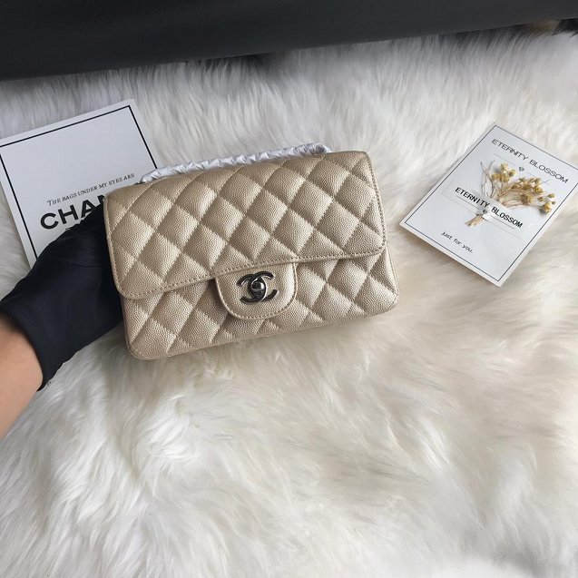 CC original grained calfskin mini flap bag A69900 gold