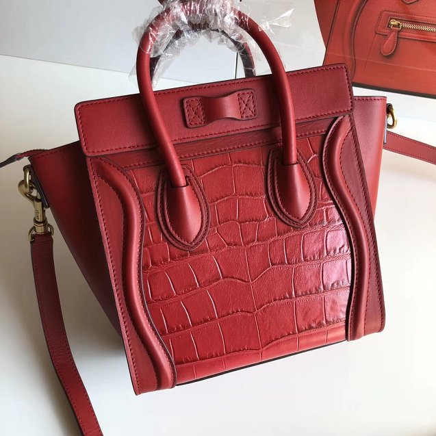 Celine original crocodile calfskin nano luggage bag 189243 red