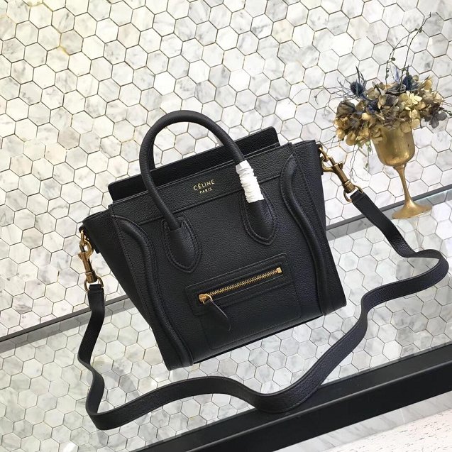 Celine original grained calfskin nano luggage bag 189243 black