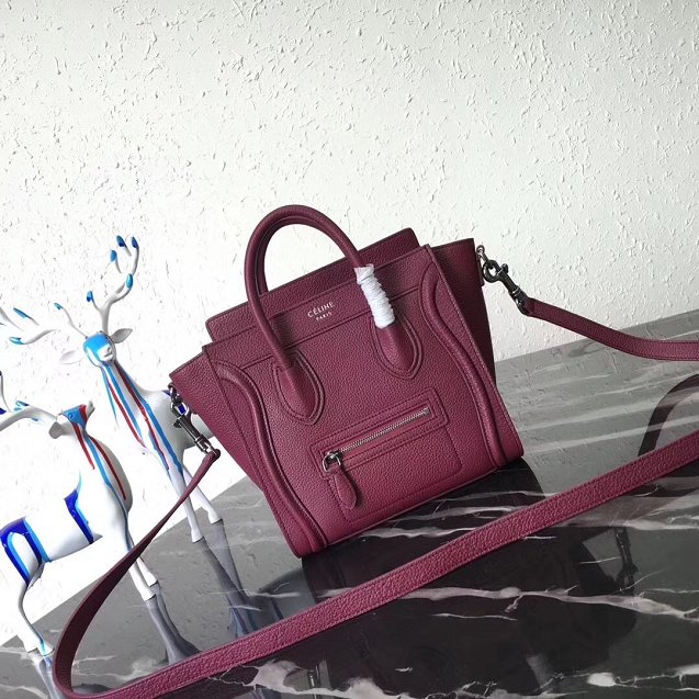 Celine original grained calfskin nano luggage bag 189243 burgundy