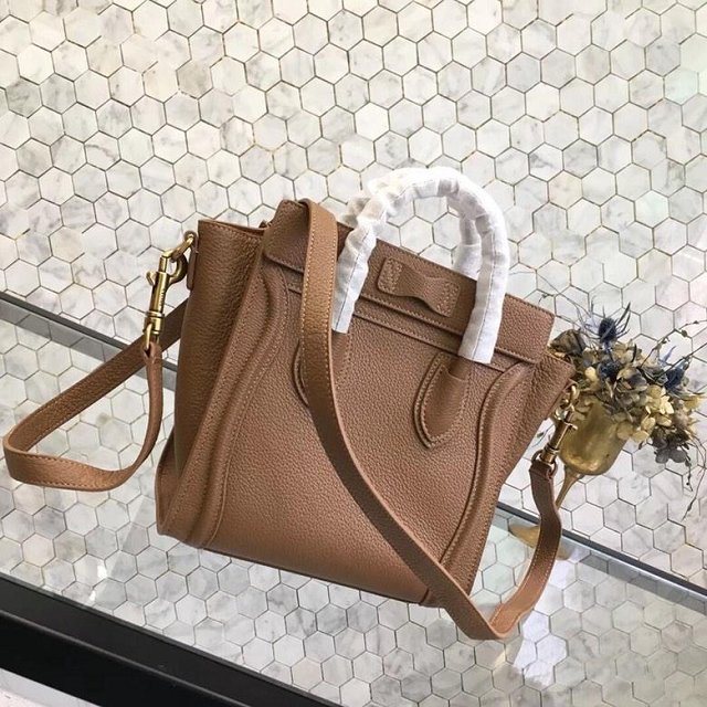 Celine original grained calfskin nano luggage bag 189243 camel