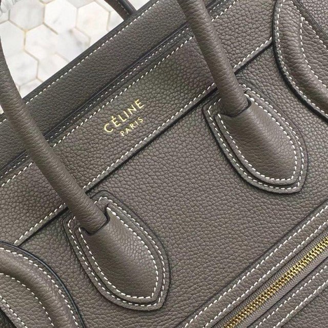 Celine original grained calfskin nano luggage bag 189243 dark grey