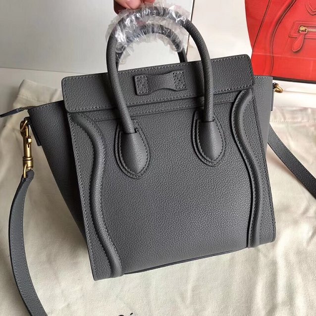 Celine original grained calfskin nano luggage bag 189243 dark grey