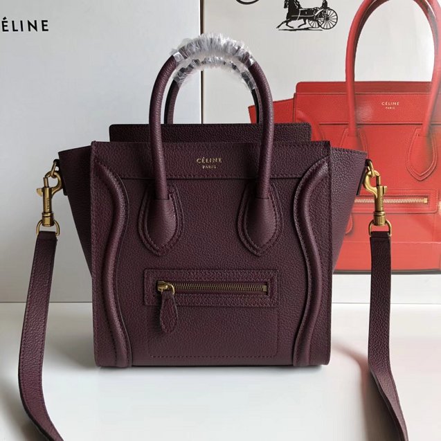 Celine original grained calfskin nano luggage bag 189243 dark red