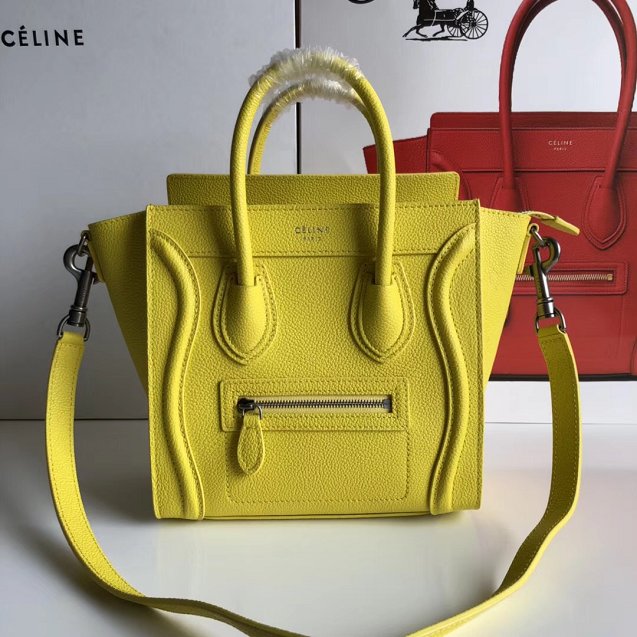 Celine original grained calfskin nano luggage bag 189243 lemon yellow