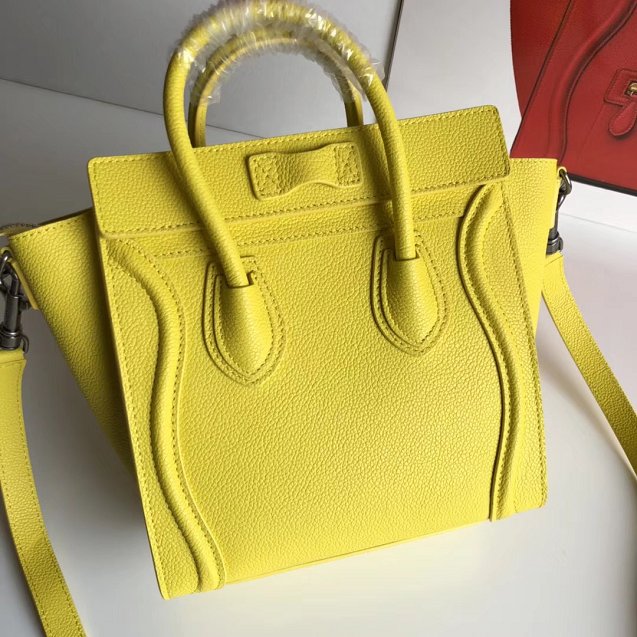 Celine original grained calfskin nano luggage bag 189243 lemon yellow