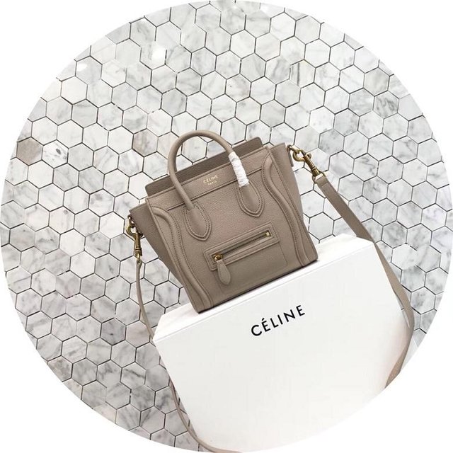 Celine original grained calfskin nano luggage bag 189243 light grey