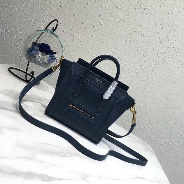 Celine original grained calfskin nano luggage bag 189243 navy blue