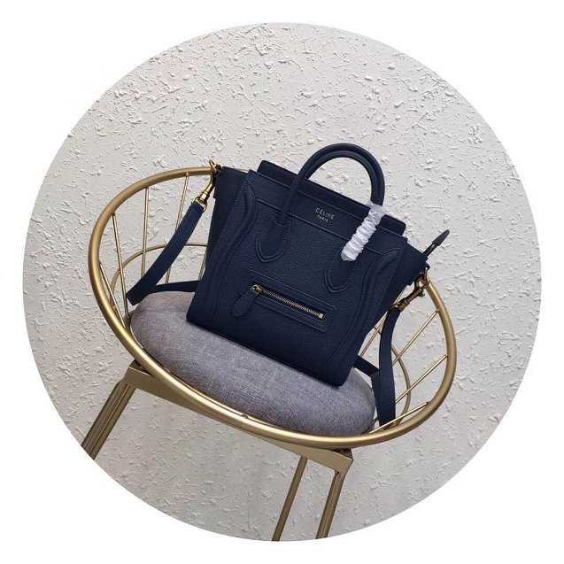 Celine original grained calfskin nano luggage bag 189243 navy blue