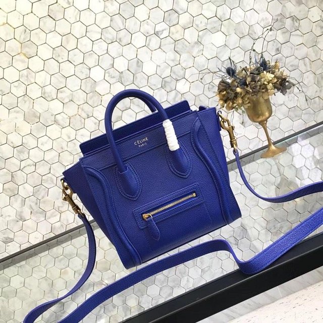 Celine original grained calfskin nano luggage bag 189243 royal blue