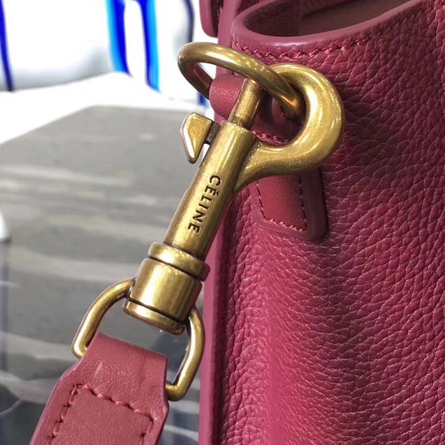 Celine original grained&smooth calfskin nano luggage bag 189243 burgundy