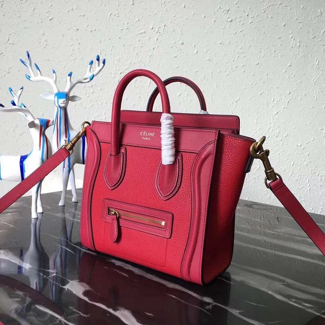 Celine original grained&smooth calfskin nano luggage bag 189243 red