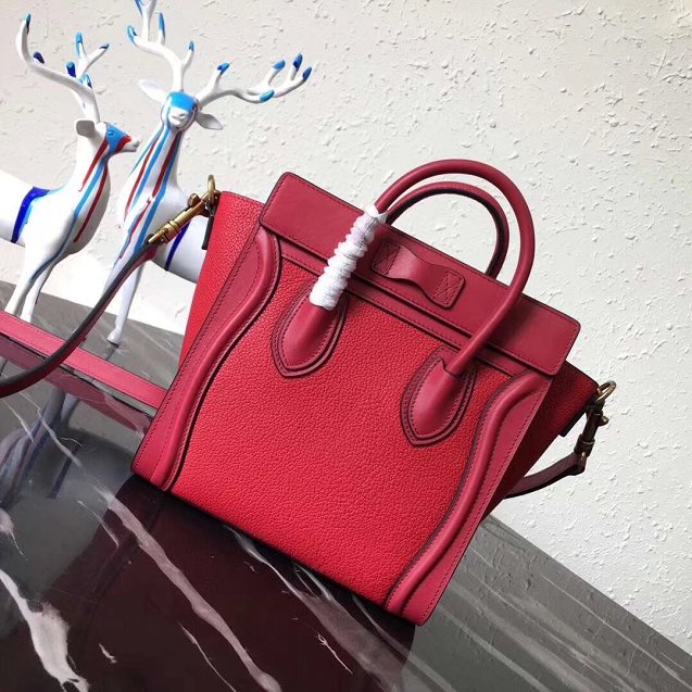 Celine original grained&smooth calfskin nano luggage bag 189243 red