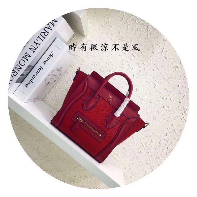 Celine original grained&smooth calfskin nano luggage bag 189243 red