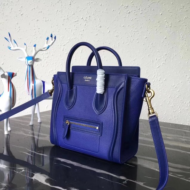 Celine original grained&smooth calfskin nano luggage bag 189243 royal blue