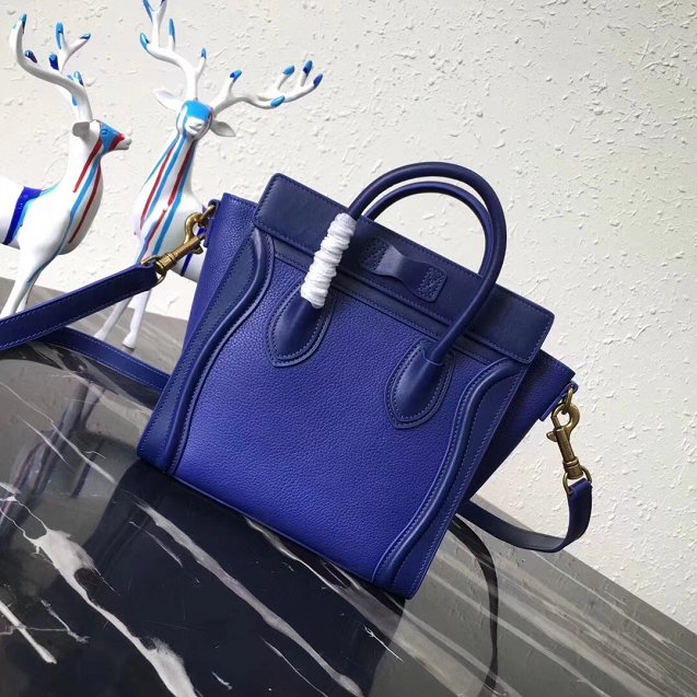 Celine original grained&smooth calfskin nano luggage bag 189243 royal blue