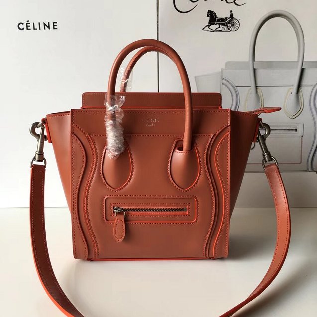 Celine original smooth calfskin nano luggage bag 189243 caramel