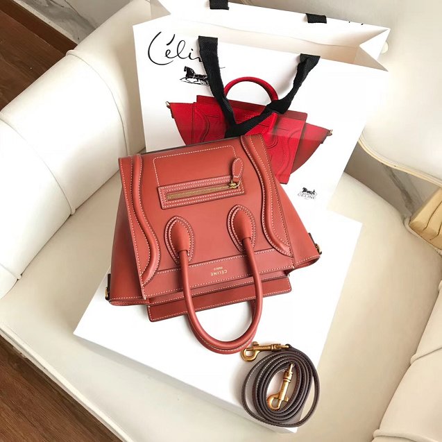 Celine original smooth calfskin nano luggage bag 189243 caramel