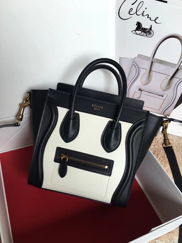 Celine original calfskin nano luggage bag 189243 white&black