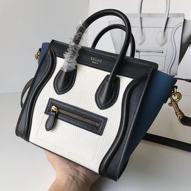 Celine original calfskin nano luggage bag 189243 white&black&blue